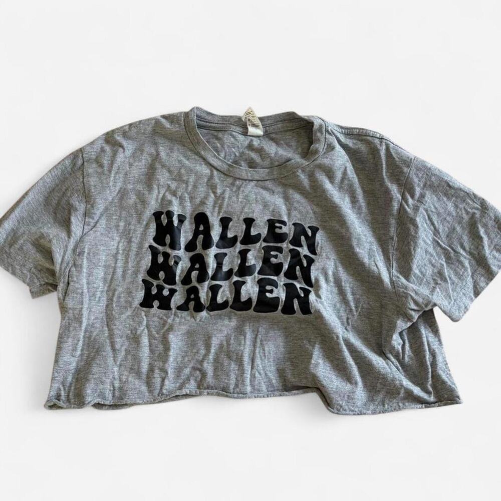 Morgan Wallen T shirt Grey cropped tee with black medium